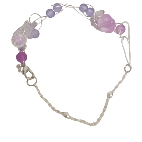 Silver Plated Holographic Butterfly Frosted Glass Wire Ball Chain Bracelet - Picture 8 of 14